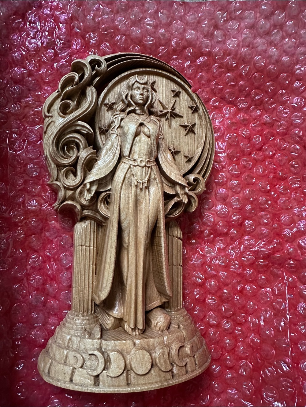 Selene Wooden Goddess Art Sculpture in Natural Brown